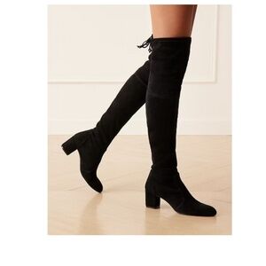 Stuart Weitzman Black Over-the-Knee Suede Block Heel Boots